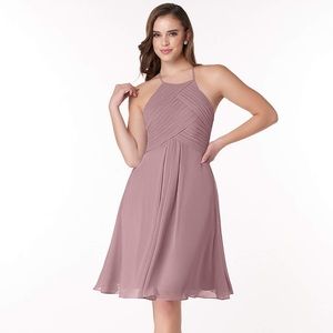 AZAZIE ADRIANA - A-Line Pleated Chiffon Knee-Length Dress in color dusty rose